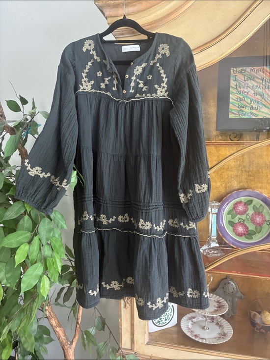 Zara Dresses & Skirts - Zara Black Oversized Tunic Embroidered Boho Dress Sz Jr 13-14 or Petities NWOT